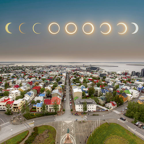 Solar Eclipse - Simulation above Reykjavik © TTstudio/Fotolia, Abed Ismail/unsplash