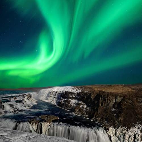 Northern Lights Gullfoss waterfall